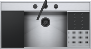 Évier Flexi Kit à encastrement et au ras du plan de 105×56 1 cuve avec abaissement + Kit d’accessoires et robinet